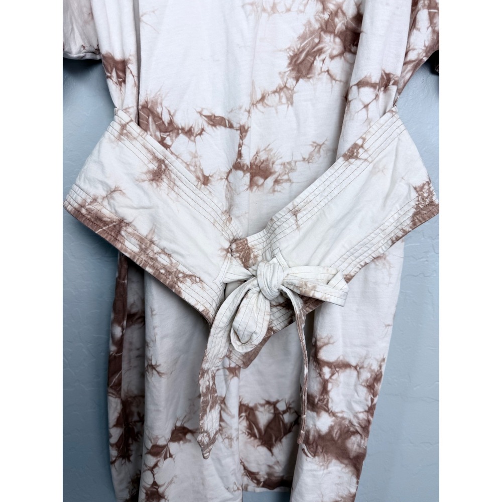 Rebecca Minkoff Marta Dress Khaki Bleach Tie Dye Cotton Belted Mini Dress Large - Picture 4 of 11